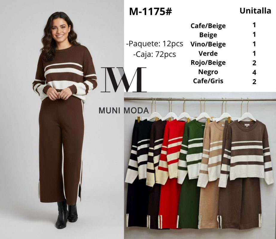 Conjunto de suéter y pantalón a rayas-M-1175