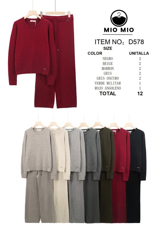 Conjunto de suéter y pantalones de punto-D578