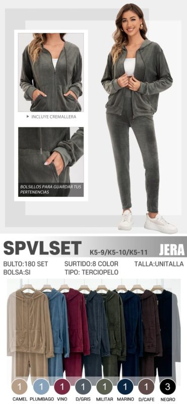 Conjunto de terciopelo con cremallera y capucha-SPVLSET