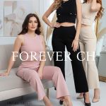 Conjunto de top y pantalón de punto para mujer-A1171 - 3