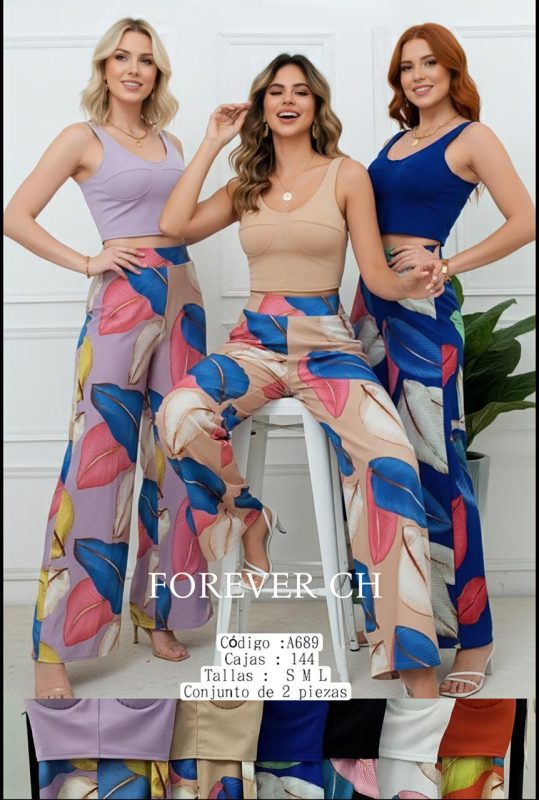 Conjunto de top y pantalón estampado-A689