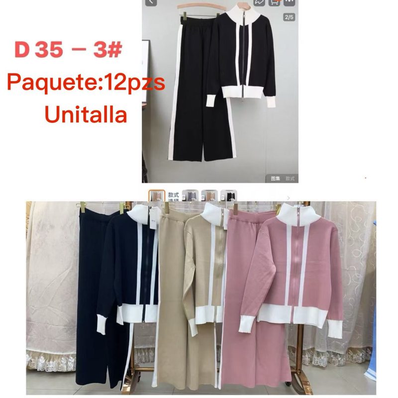 Conjunto de suéter y pantalón con detalles de rayas-D35-3