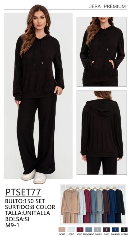 Conjunto deportivo de punto con capucha para mujer-PTSET77