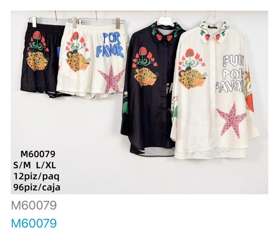 Conjunto estampado de camisa y shorts-M60079