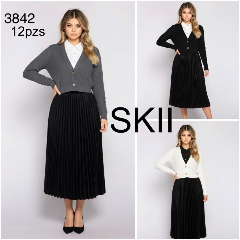 Conjunto falda plisada y cárdigan-3842