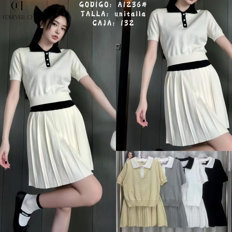 Conjunto falda plisada y top cuello-A1236