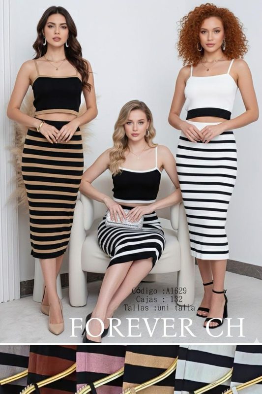 Conjunto falda y top a rayas-A1629