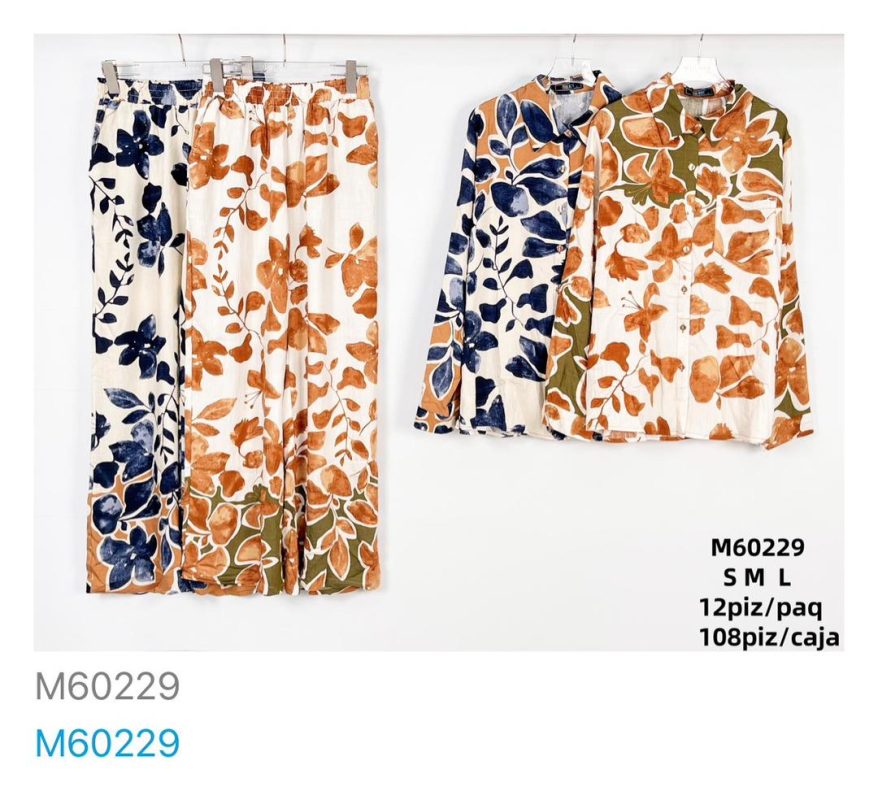 Conjunto floral de pantalón y blusa-M60229