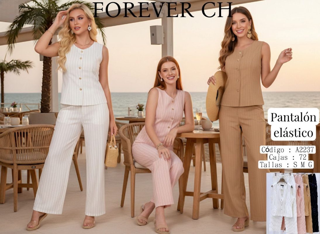 Conjunto pantalón y chaleco a rayas para mujer-A2237