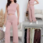 Conjunto de top y pantalón de punto para mujer-A1171 - 2