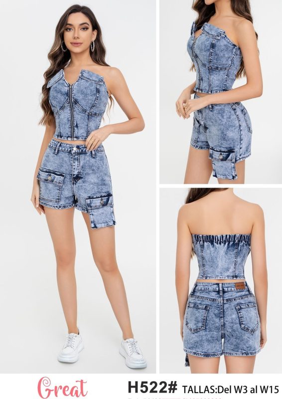 Conjunto top y shorts denim-H522