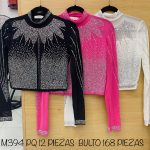 Top de manga larga con pedrería-M394 - 1