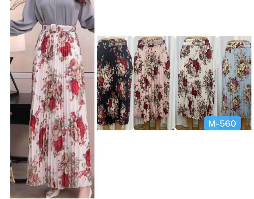 Falda larga plisada floral-M-560
