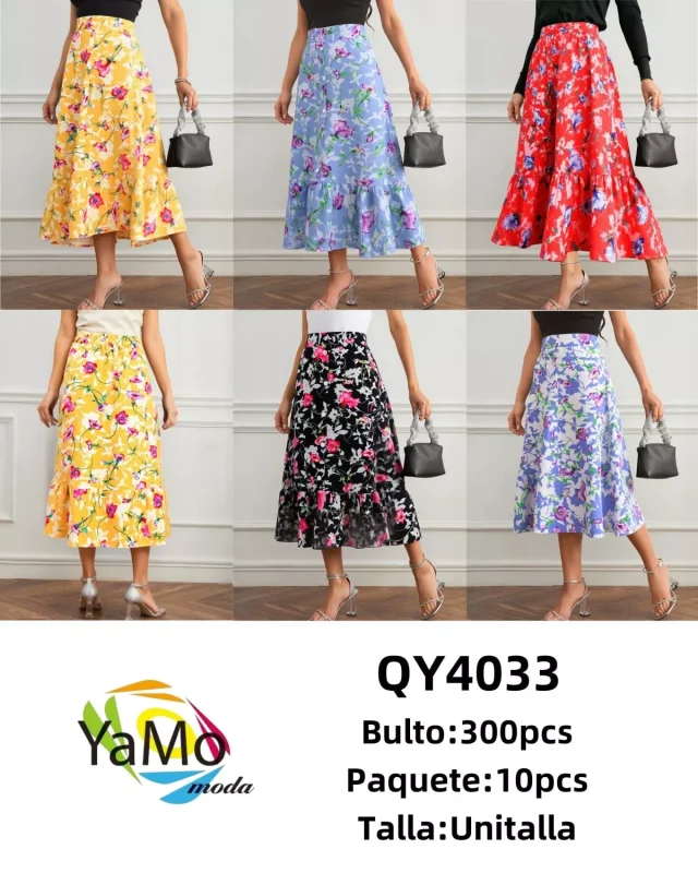 Falda midi estampada con volantes-QY4033