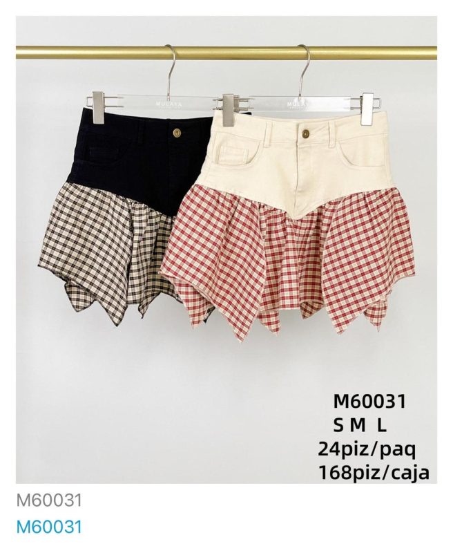 Falda pantalón corta con estampado de cuadros-M60031