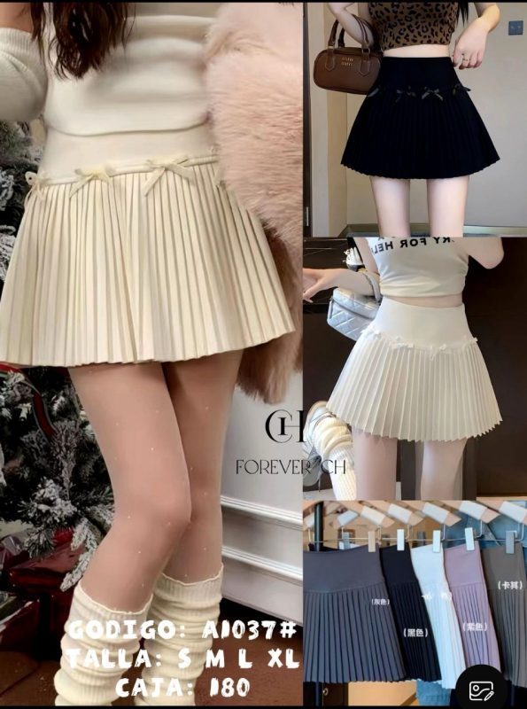 Falda plisada con lazos-A1037
