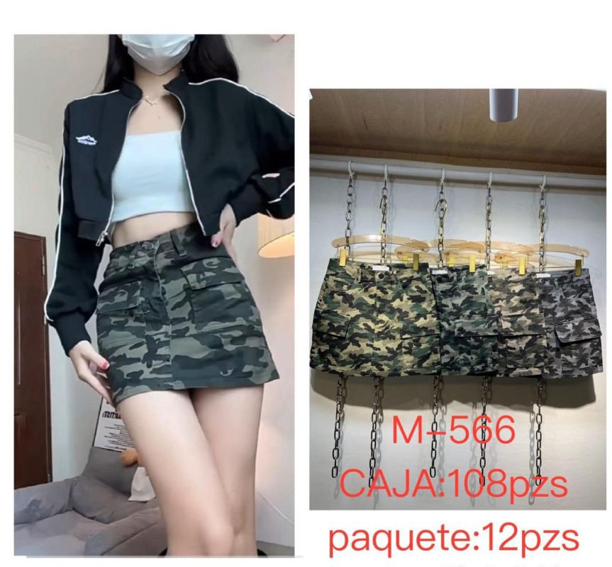 Falda tipo cargo con estampado de camuflaje-M-566