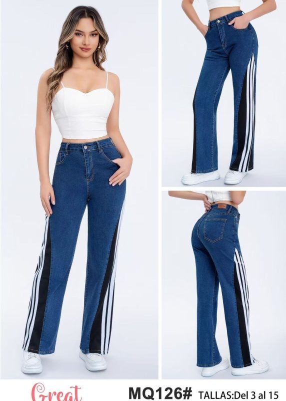 Jeans de mujer con franjas laterales-MQ126