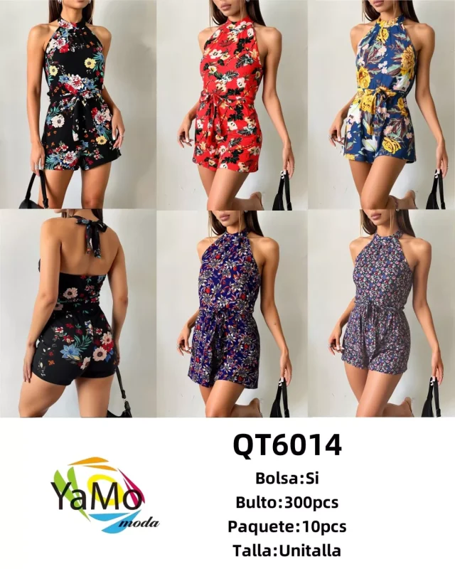 Mono corto floral con halter-QT6014