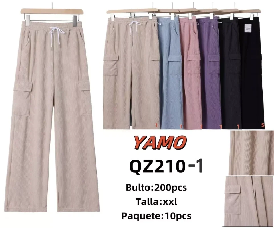 Pantalón de pana con bolsillos tipo cargo-QZ210-1