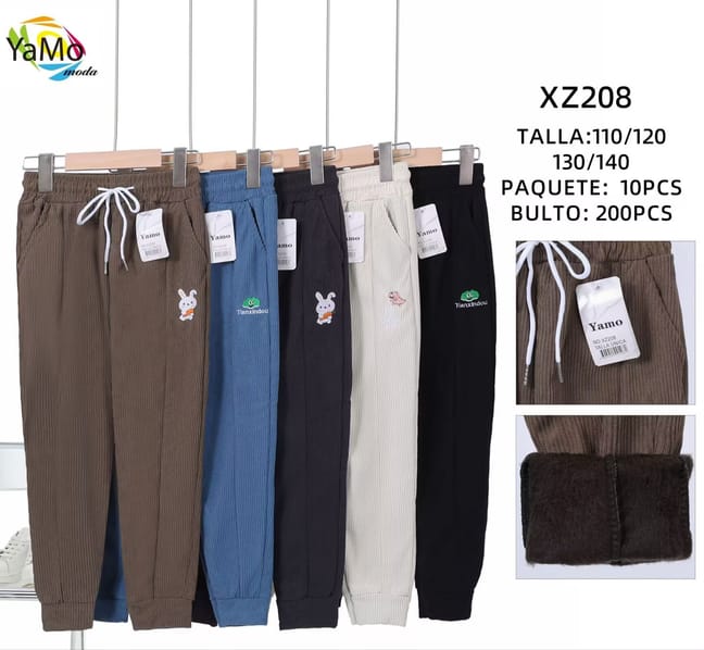 Pantalón de pana con diseño bordado para niño/niña-XZ208