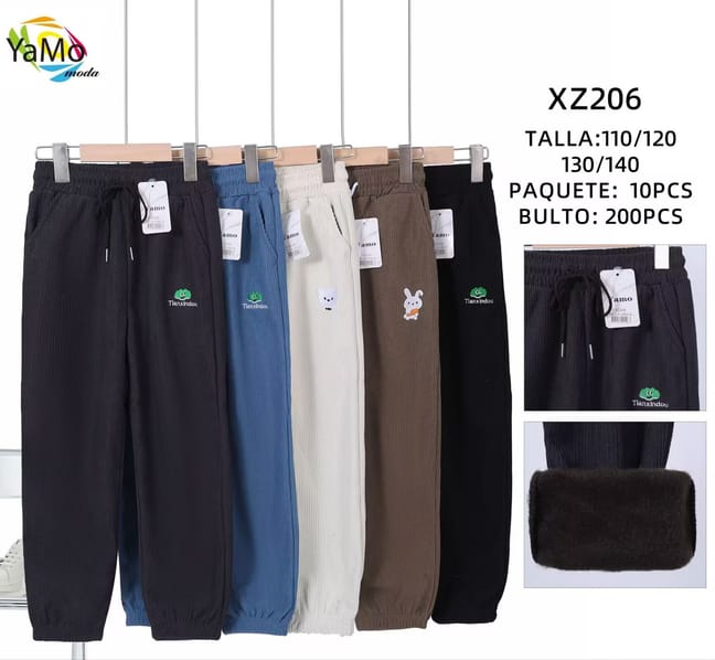 Pantalón Jogger Infantil de Corduroy con Diseño Bordado-XZ206