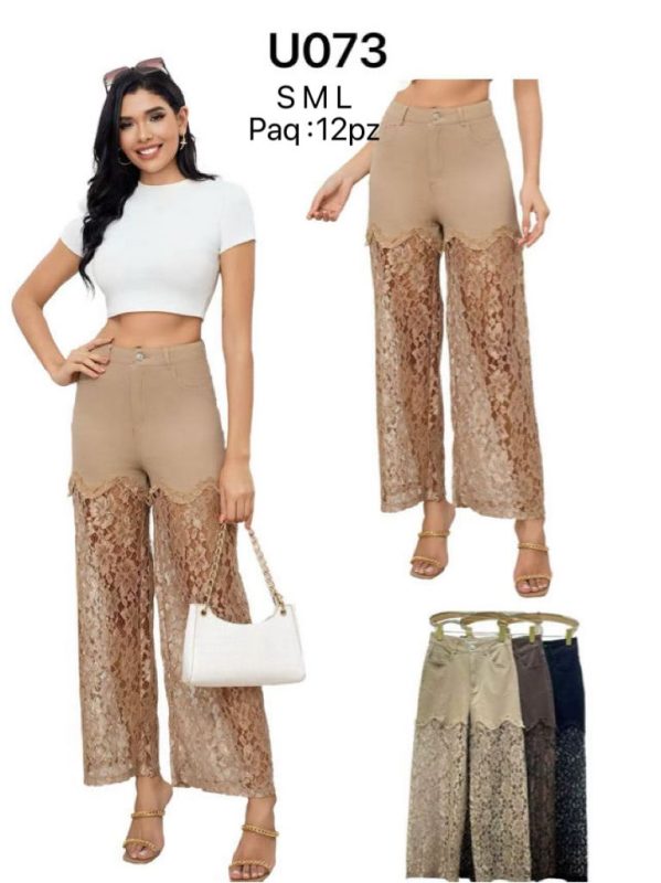 Pantalón palazzo con encaje-U073