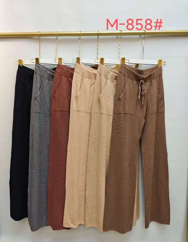 Pantalones de tejido acanalado con bolsillos y cinturón-M-858