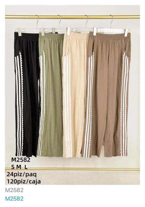 Pantalones deportivos de mujer con rayas laterales-M2582