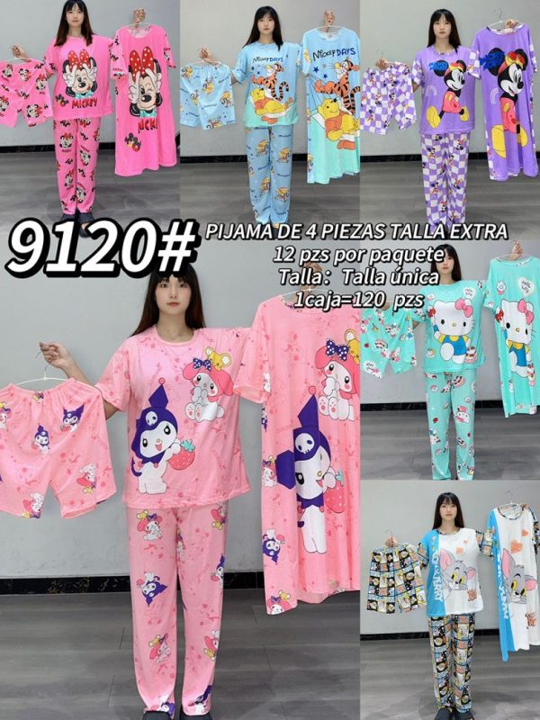 Pijama de 4 piezas con diseños animados-9120
