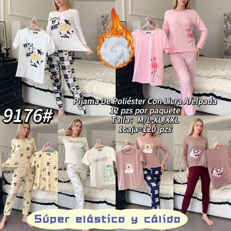 Pijama de poliéster con licra afelpada-9176