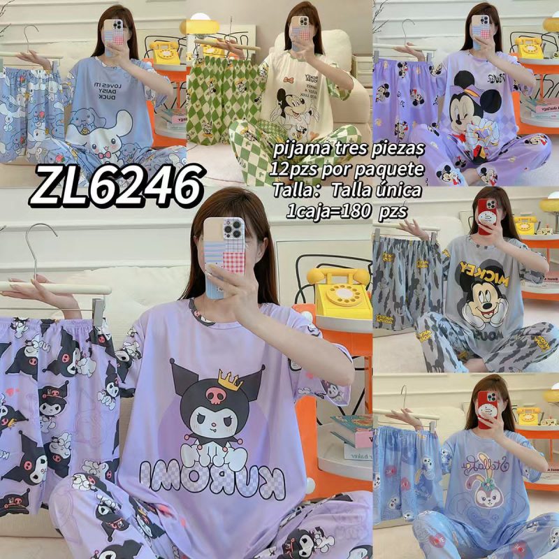 Pijama de tres piezas con diseño-ZL6246
