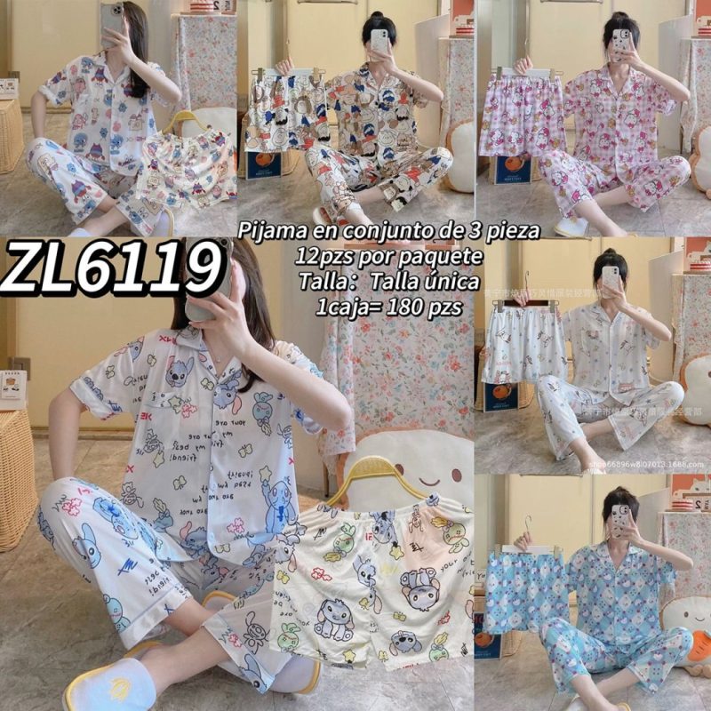 Pijama de tres piezas con estampado-ZL6119