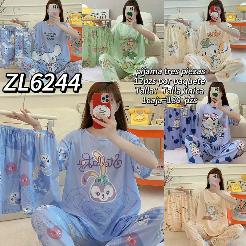 Pijama de tres piezas con estampado-ZL6244
