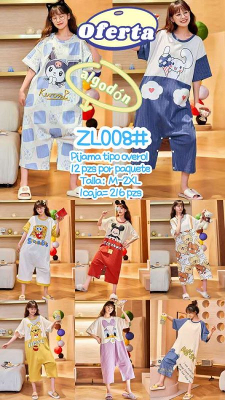 Pijama tipo overol con estampado-ZL008#