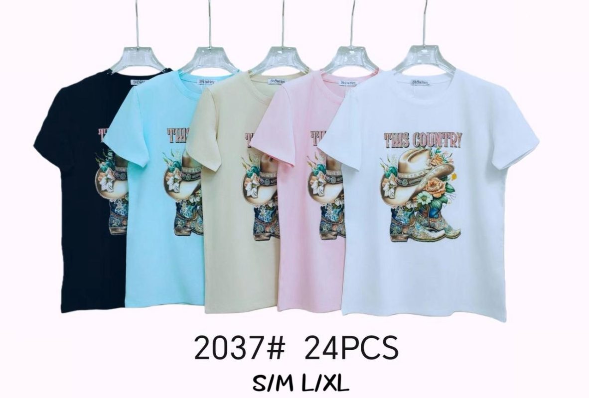 Playera con estampado de botas y sombrero vaquero-2037