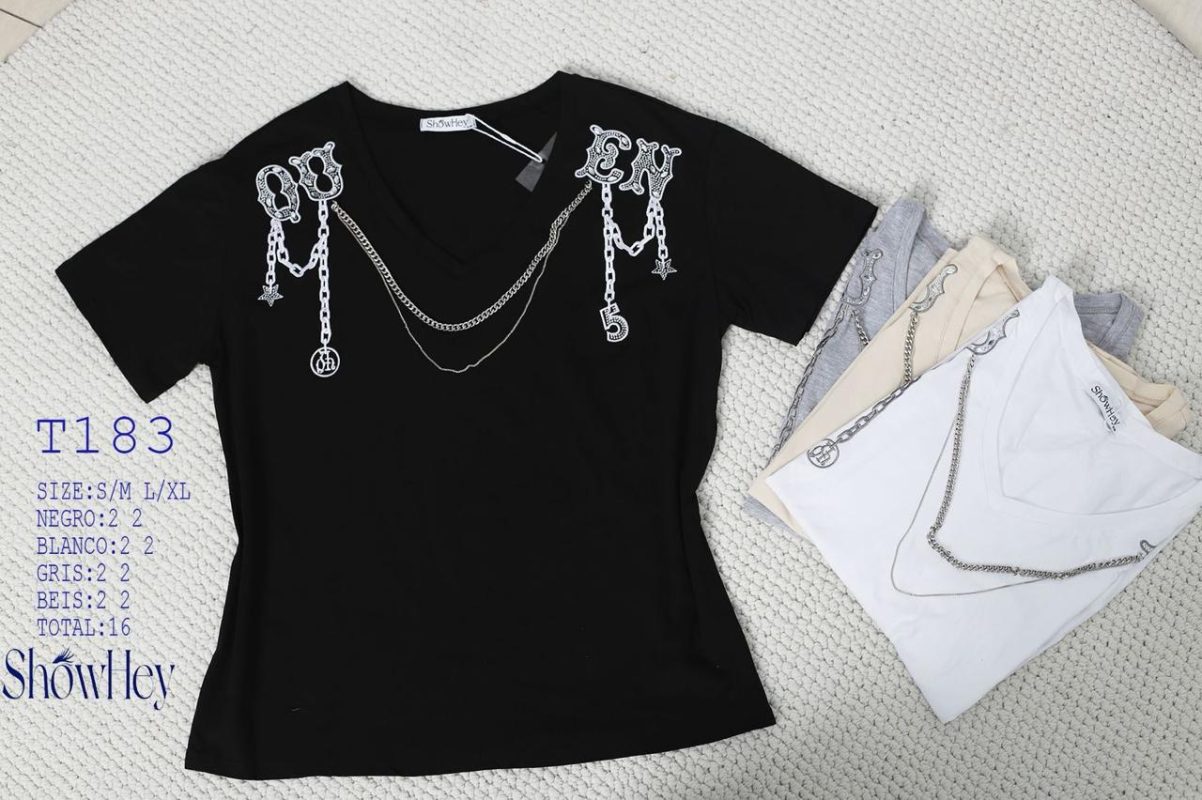 Playera con estampado de cadenas-T183