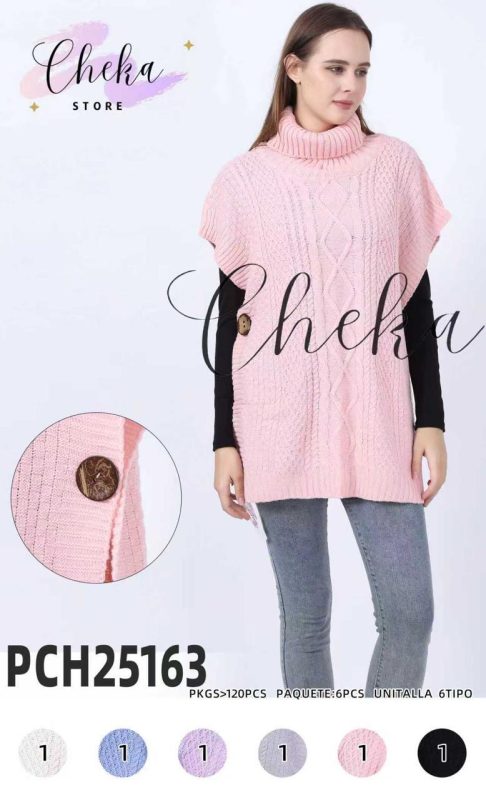 Poncho de punto con cuello alto-PCH25163