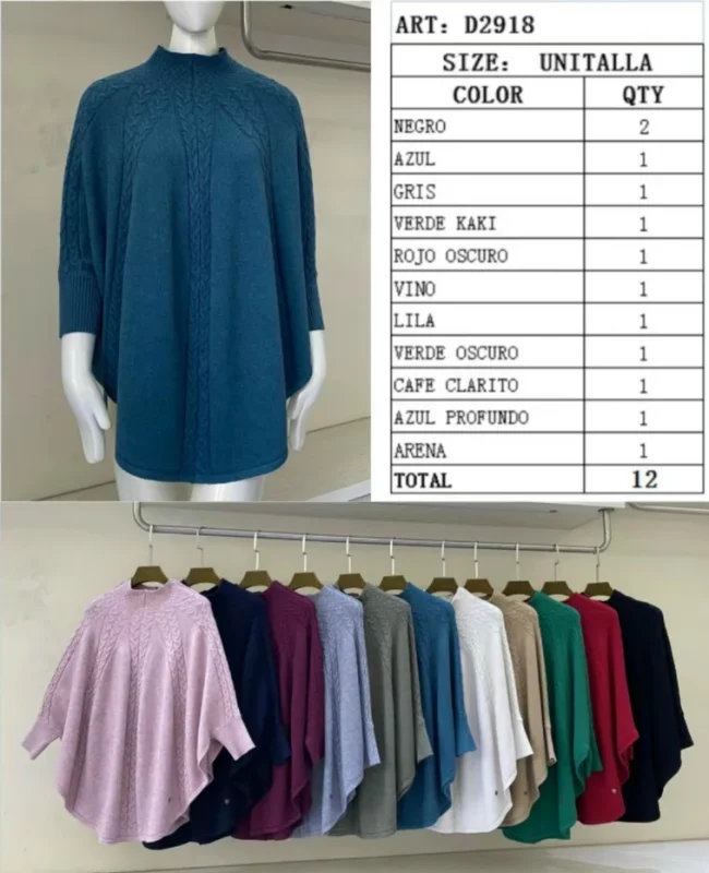 Poncho de punto con diseño trenzado-D2918