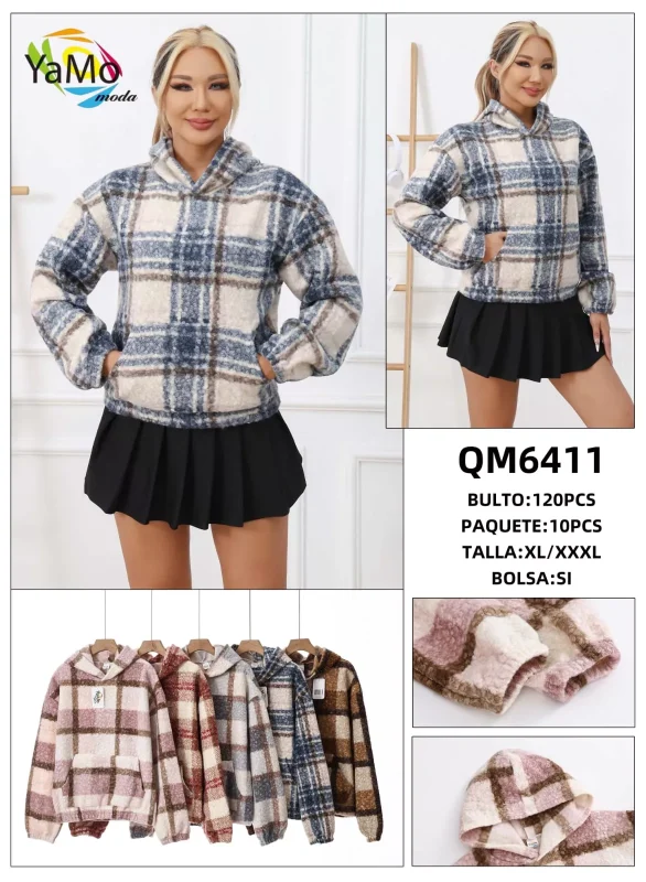 Sudadera con capucha a cuadros-QM6411