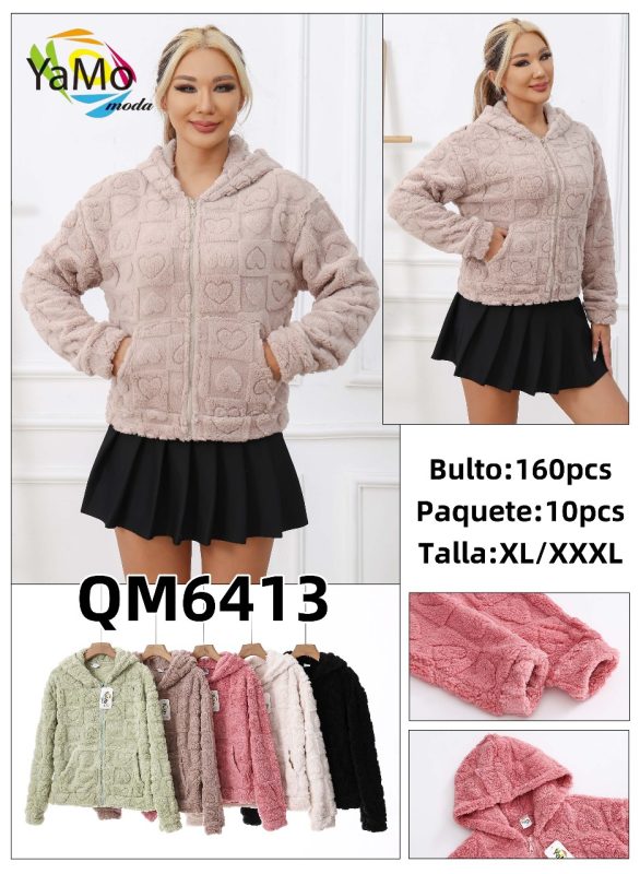 Sudadera con capucha y cremallera con diseño de corazones-QM6413