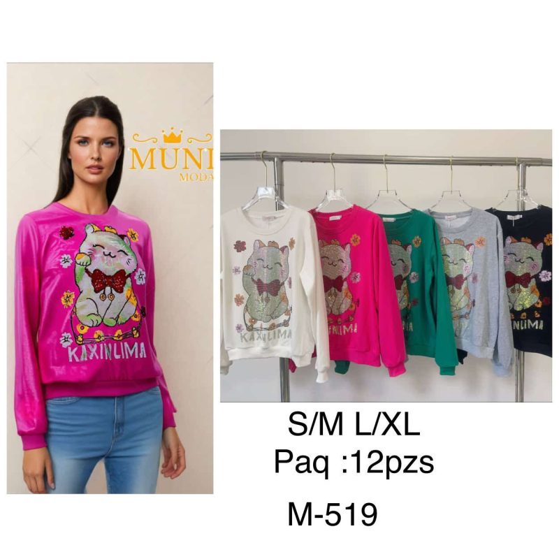 Sudadera con estampado de gato de la suerte-M-519