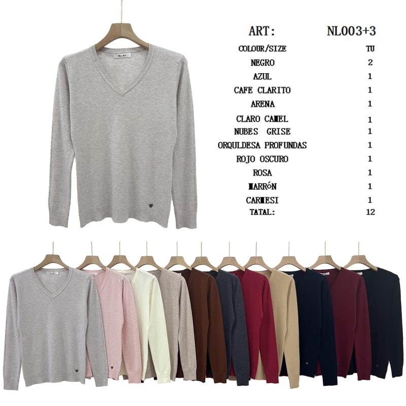 Suéter con cuello en V-NL003+3