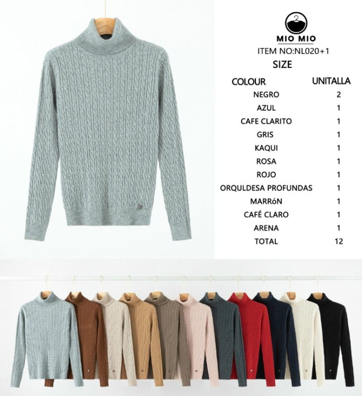 Suéter cuello tortuga con diseño trenzado-NL020+1