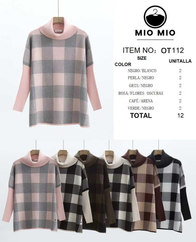 Suéter de cuello alto a cuadros-OT112