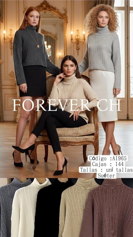 Suéter de cuello alto trenzado-A1965