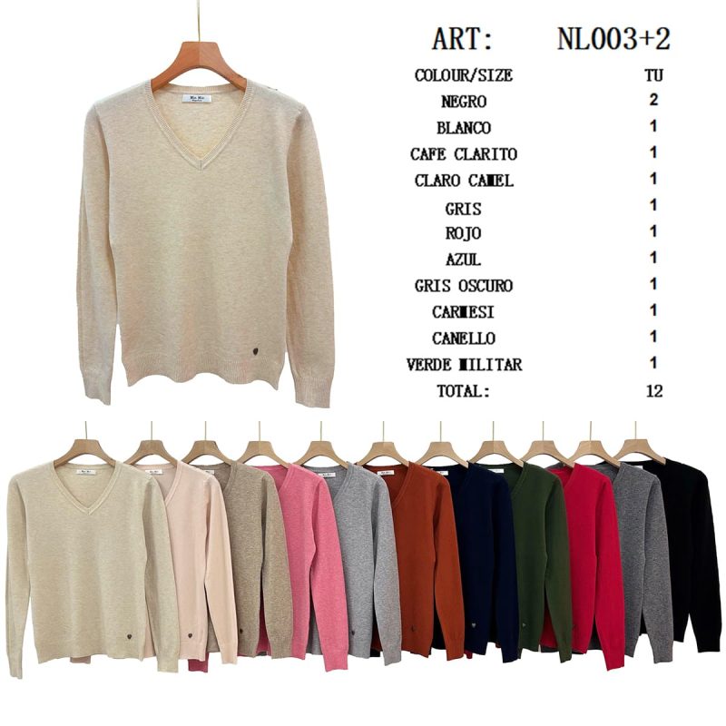 Suéter de punto con cuello en V-NL003+2