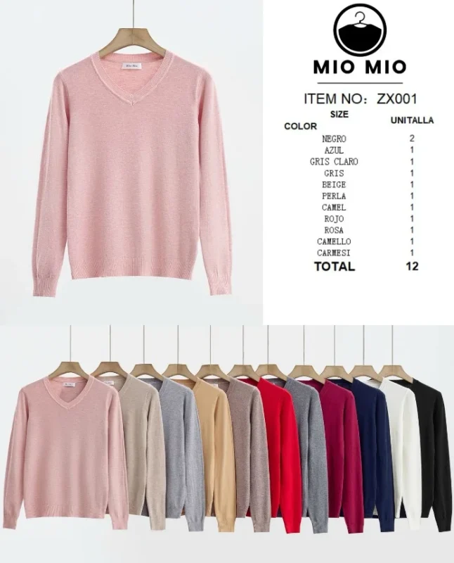 Suéter de punto con cuello en V-ZX001