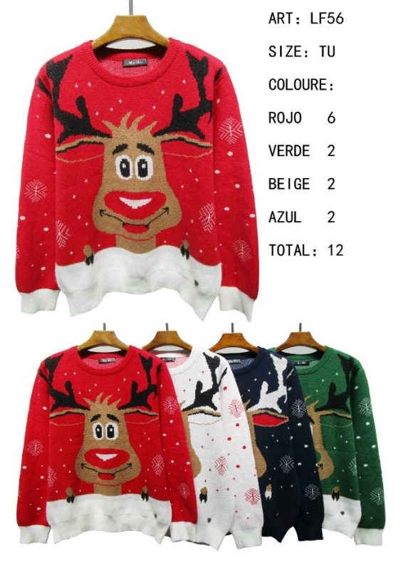 Suéter navideño con diseño de reno-LF56