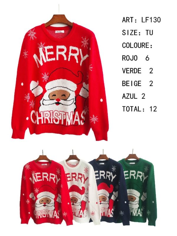 Suéter navideño con diseño de Santa Claus-LF130